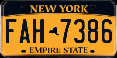 NY license plate FAH7386