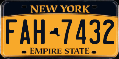 NY license plate FAH7432