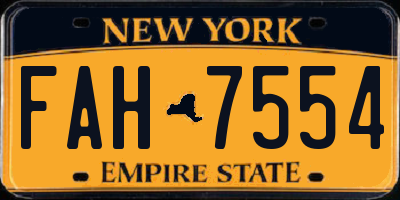 NY license plate FAH7554