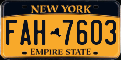 NY license plate FAH7603