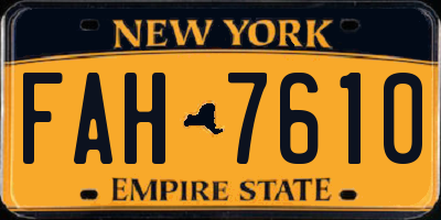 NY license plate FAH7610