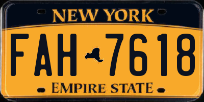 NY license plate FAH7618