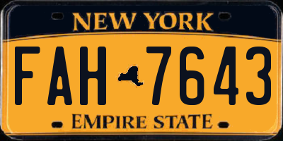 NY license plate FAH7643