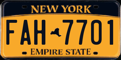 NY license plate FAH7701