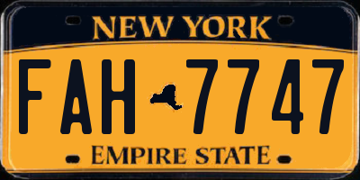 NY license plate FAH7747
