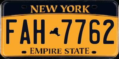 NY license plate FAH7762