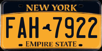 NY license plate FAH7922