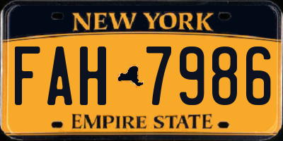 NY license plate FAH7986