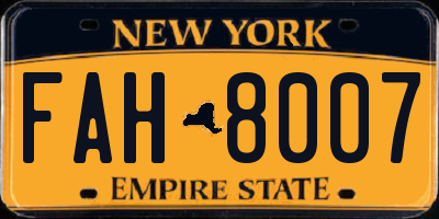 NY license plate FAH8007