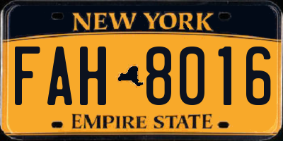 NY license plate FAH8016