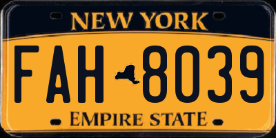 NY license plate FAH8039