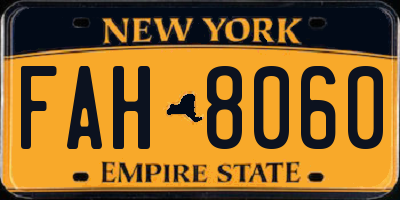 NY license plate FAH8060