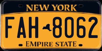 NY license plate FAH8062