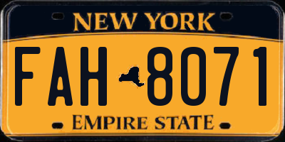 NY license plate FAH8071