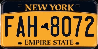 NY license plate FAH8072