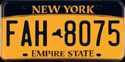 NY license plate FAH8075