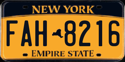 NY license plate FAH8216