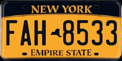 NY license plate FAH8533