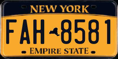 NY license plate FAH8581