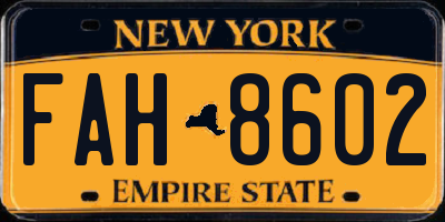 NY license plate FAH8602