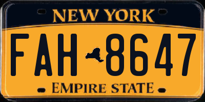 NY license plate FAH8647