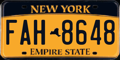 NY license plate FAH8648
