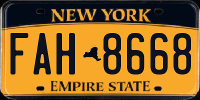 NY license plate FAH8668