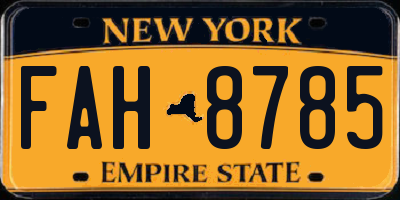 NY license plate FAH8785