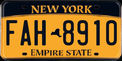 NY license plate FAH8910