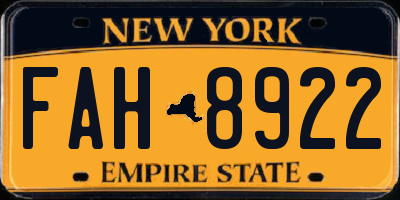 NY license plate FAH8922