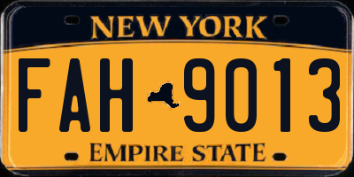 NY license plate FAH9013
