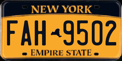 NY license plate FAH9502