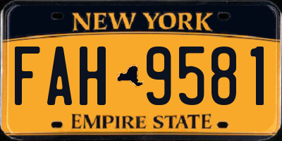 NY license plate FAH9581