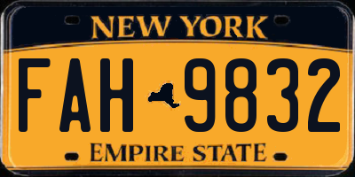 NY license plate FAH9832