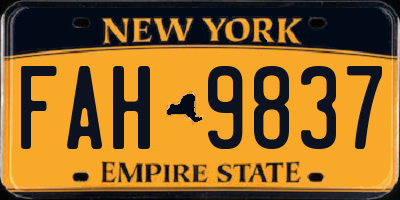 NY license plate FAH9837