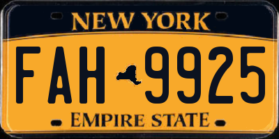 NY license plate FAH9925