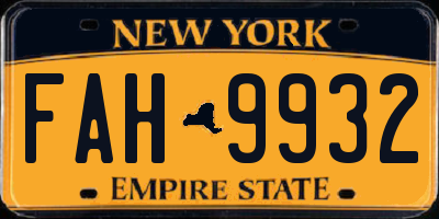 NY license plate FAH9932