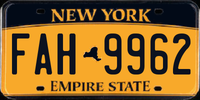 NY license plate FAH9962