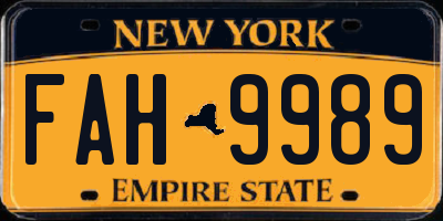 NY license plate FAH9989
