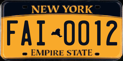 NY license plate FAI0012