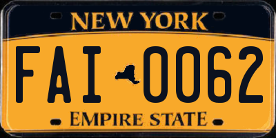 NY license plate FAI0062
