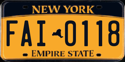 NY license plate FAI0118