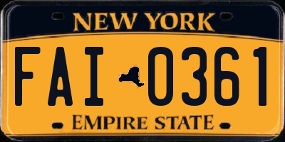 NY license plate FAI0361