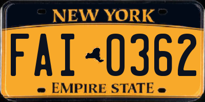 NY license plate FAI0362