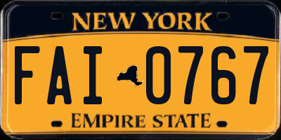 NY license plate FAI0767