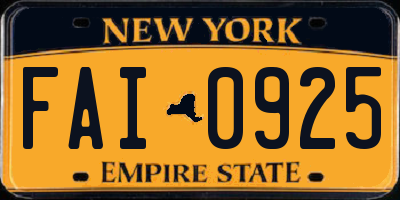 NY license plate FAI0925