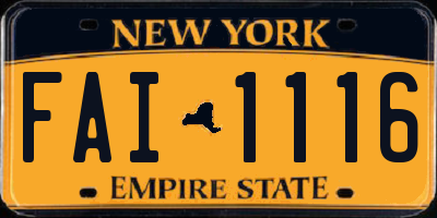 NY license plate FAI1116
