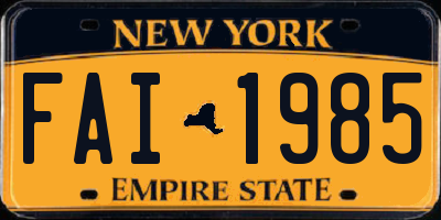 NY license plate FAI1985