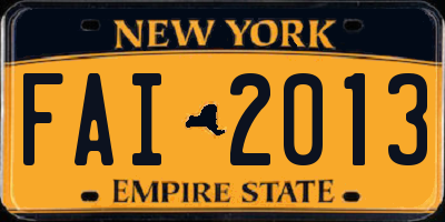 NY license plate FAI2013