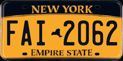 NY license plate FAI2062